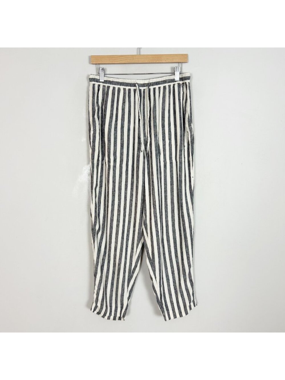 Women's Linen Blend Striped Ankle Pants Casual Slouchy Preppy Size Medium